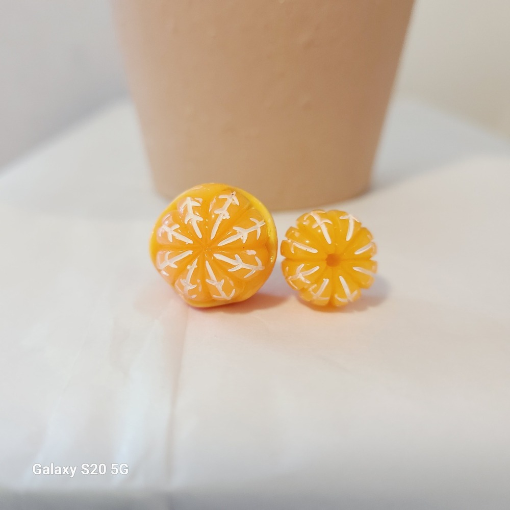 Handcrafted Miniature Mandarin‎ Orange Stud Earrings, Fruit Slice Food Jewelry